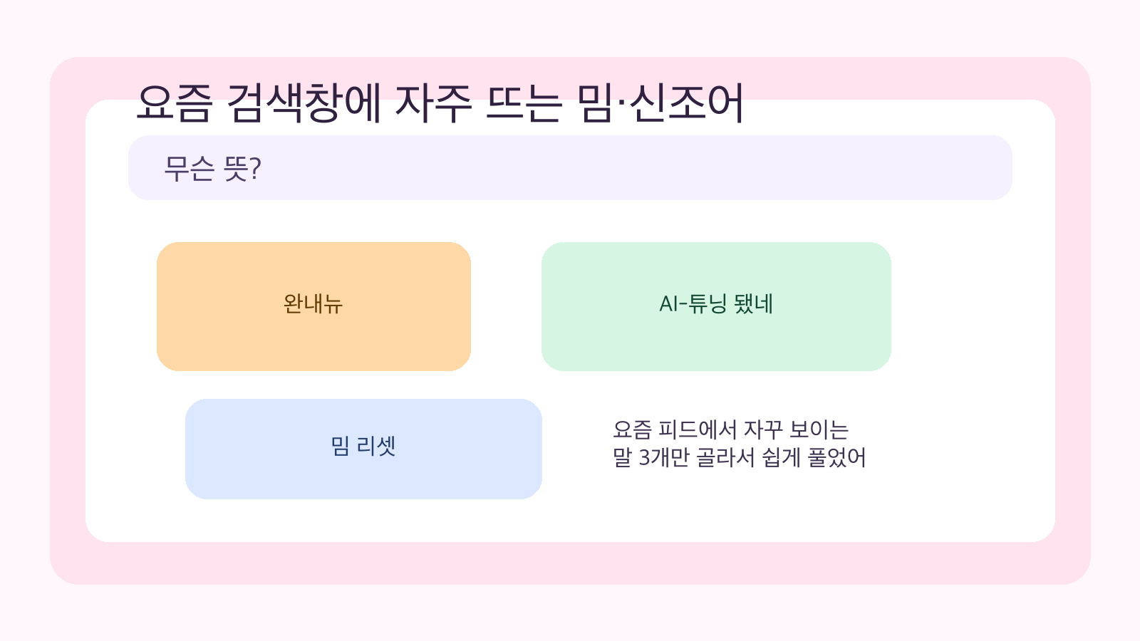 요즘 검색창에 자주 뜨는 밈과 신조어를 정리한 대표 이미지