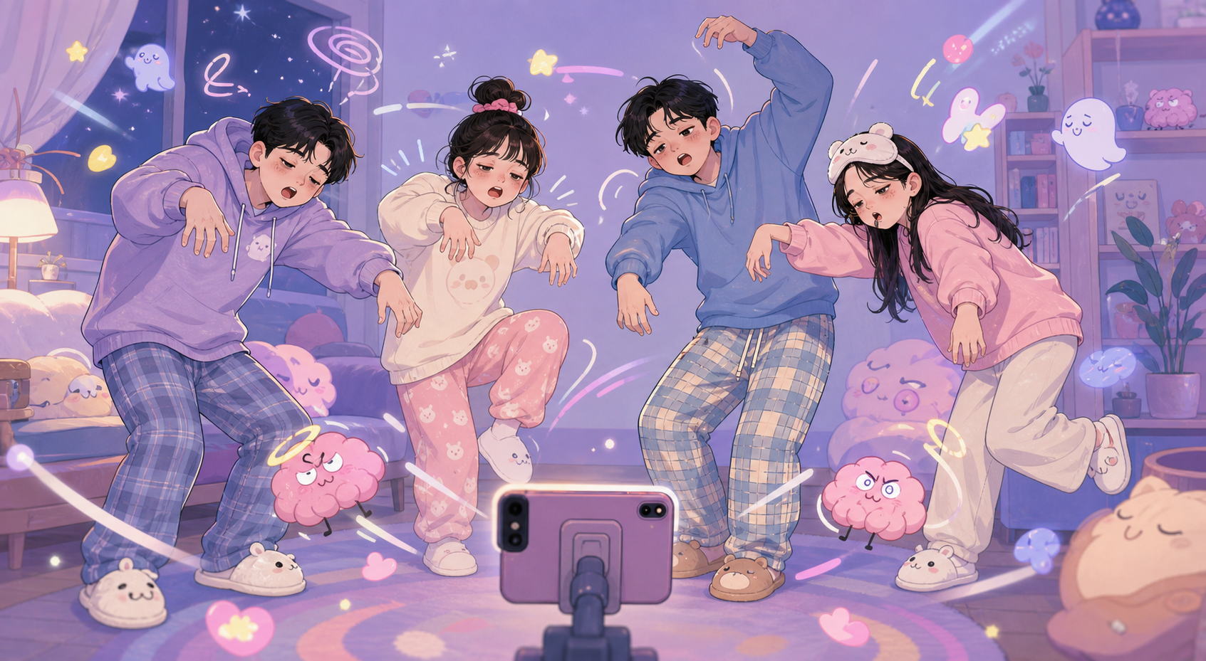 Baby Boo Syndrome의 숏폼 댄스 밈 분위기를 표현한 일러스트