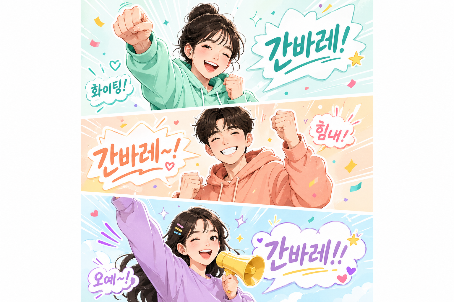 간바레 챌린지의 밝고 경쾌한 3분할 숏폼 분위기를 담은 대표 이 미지