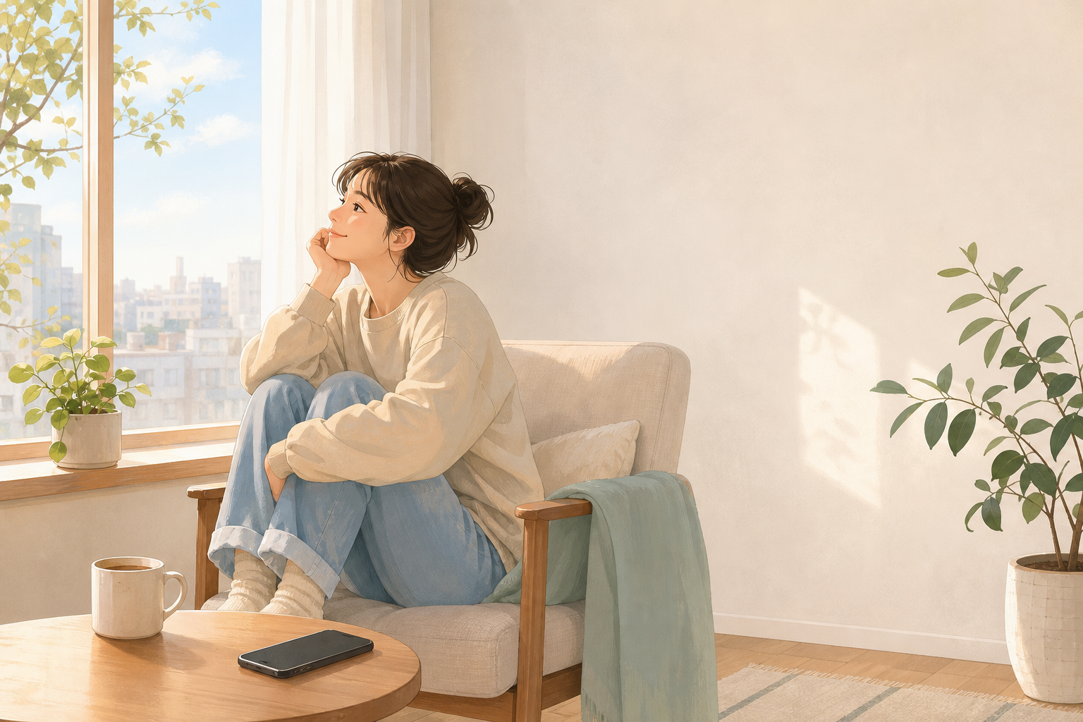 걍생 뜻을 설명하는 여유로운 일상 일러스트