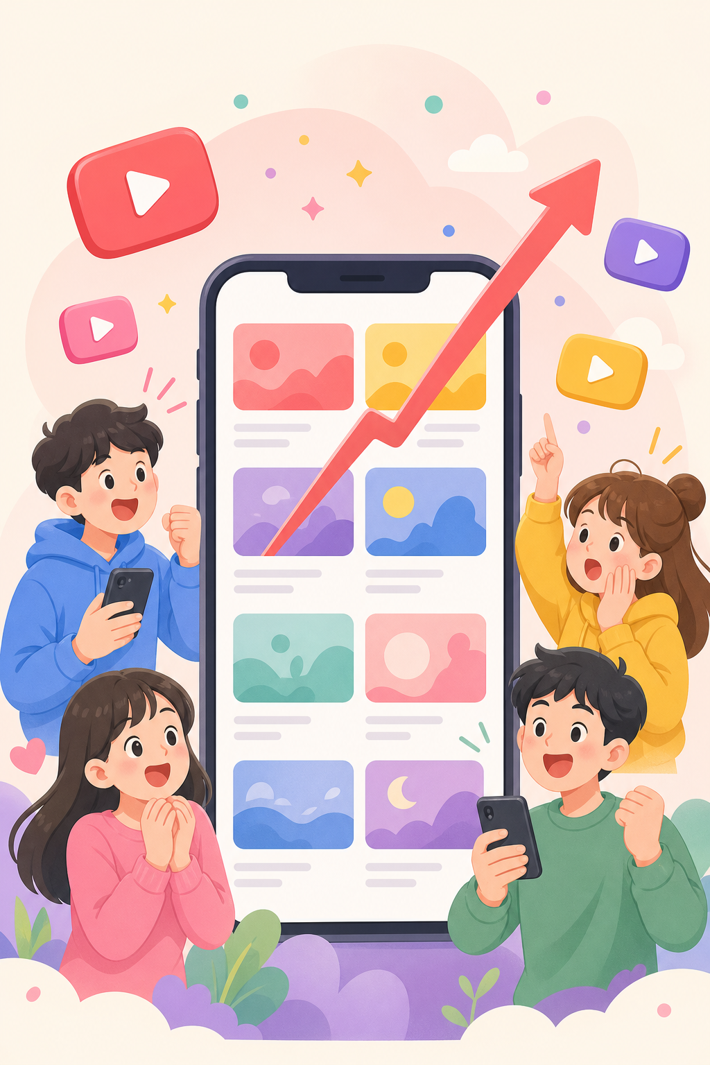 유튜브 트렌딩 영상 분위기를 표현한 인급동 설명용 일러스트