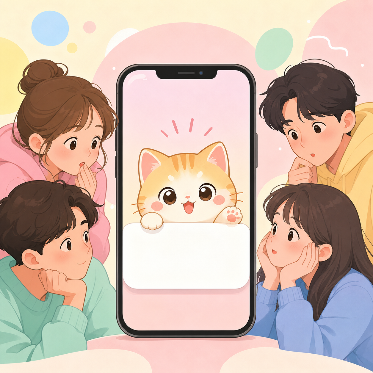 냐냐냥 밈을 떠올리게 하는 귀여운 댓글 알림 고양이 일러스트