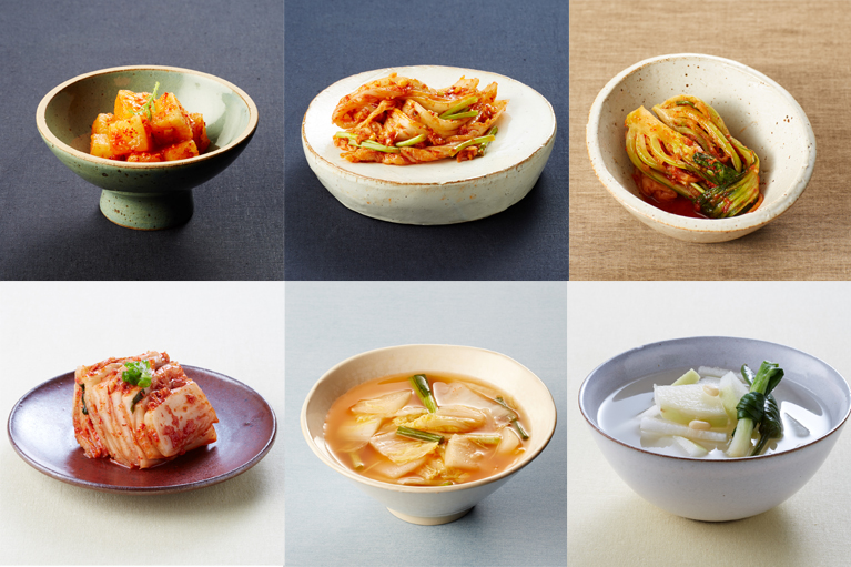 여러 종류의 김치 사진. 싹싹김치라는 표현의 말맛을 떠올리게 해주는 관련 이미지